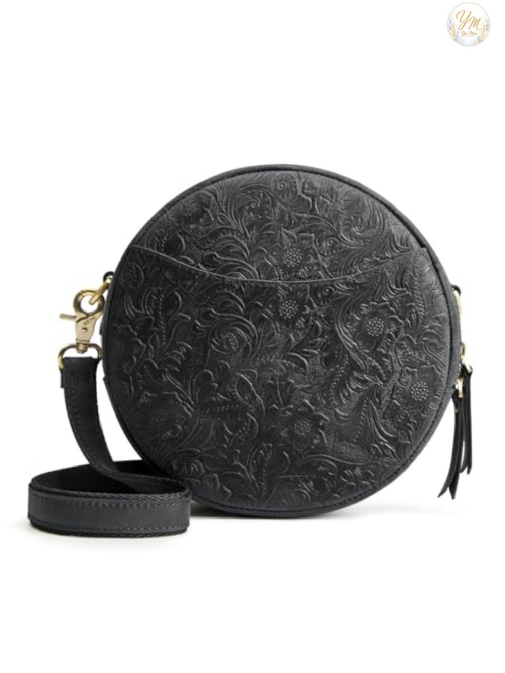 Top Grain Leather Crossbody Bag Women Circle Round Purse Adjustable Strap Travel